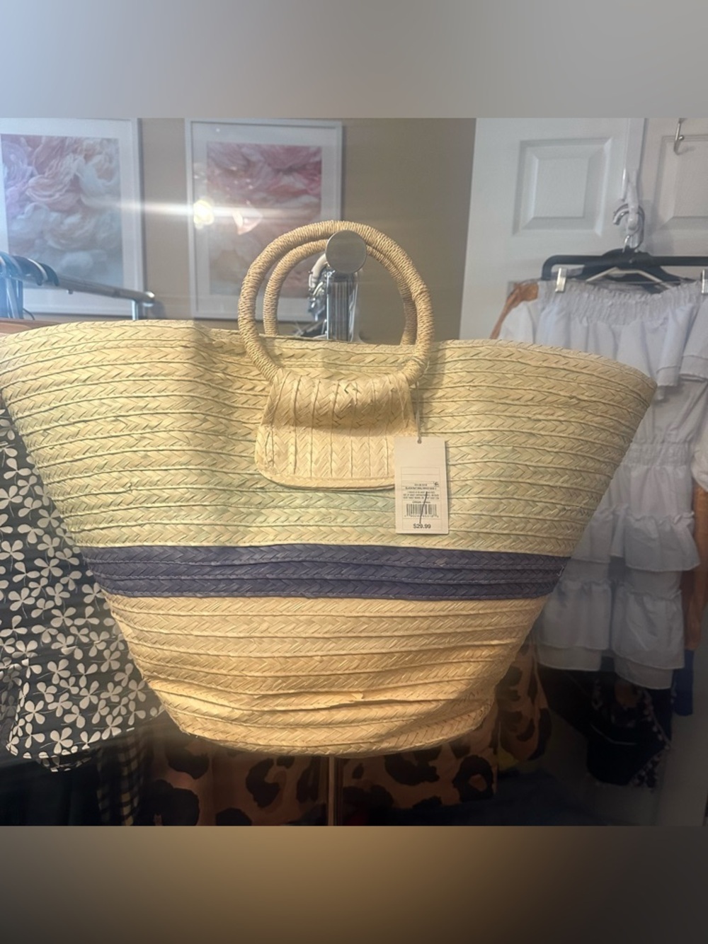 a new day Natural Straw Tote with cotton liner